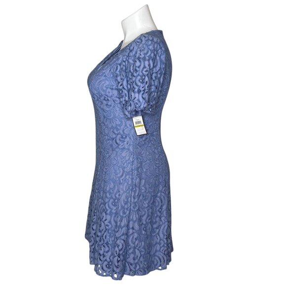 Jessica Howard NWT $118 Blue Lace Overlay A-Line Dress, Puff Sleeves Women's 14 - Picture 4 of 8